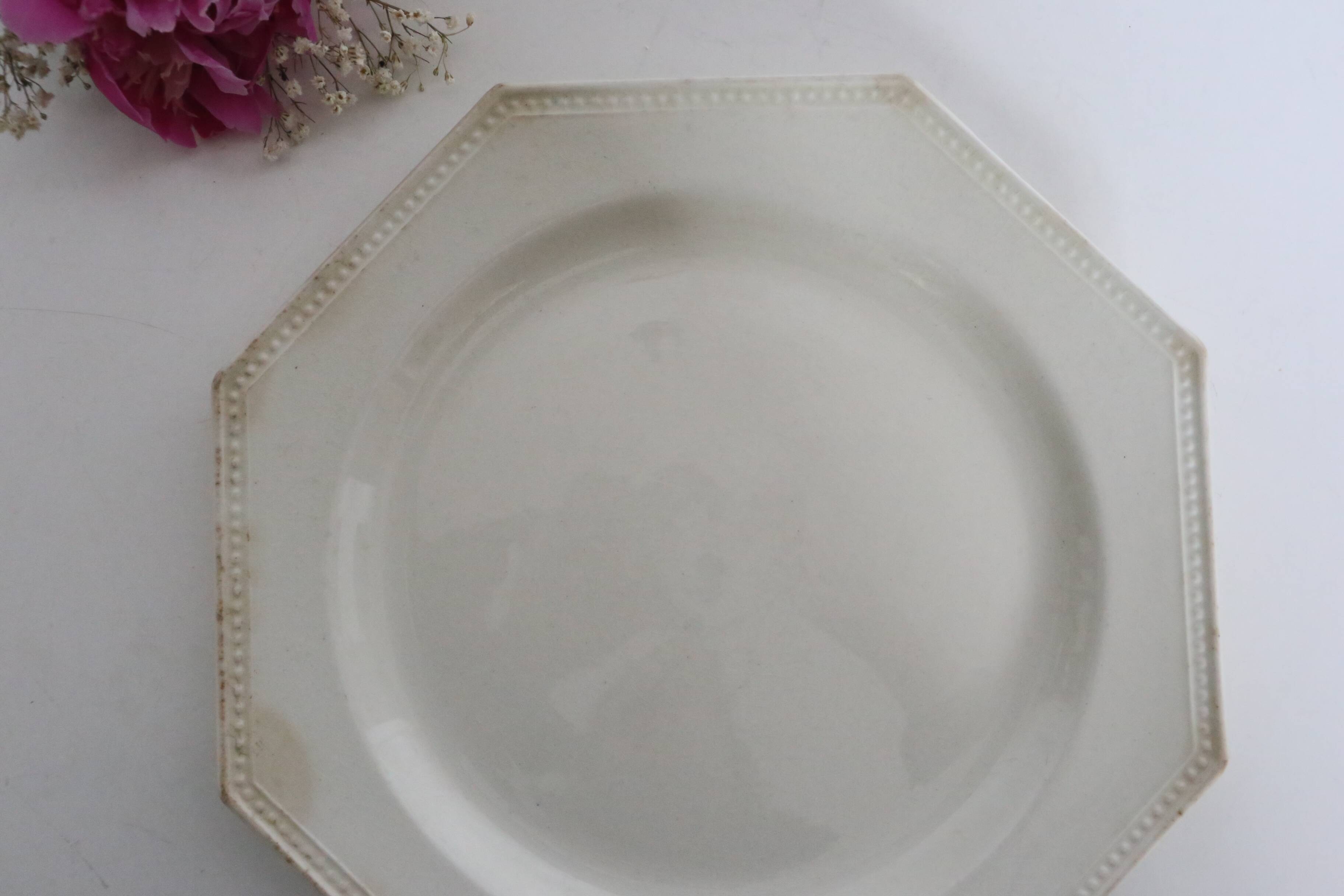 Creil and Montereau plates, 19th century, Perle model, ivory / set of 4