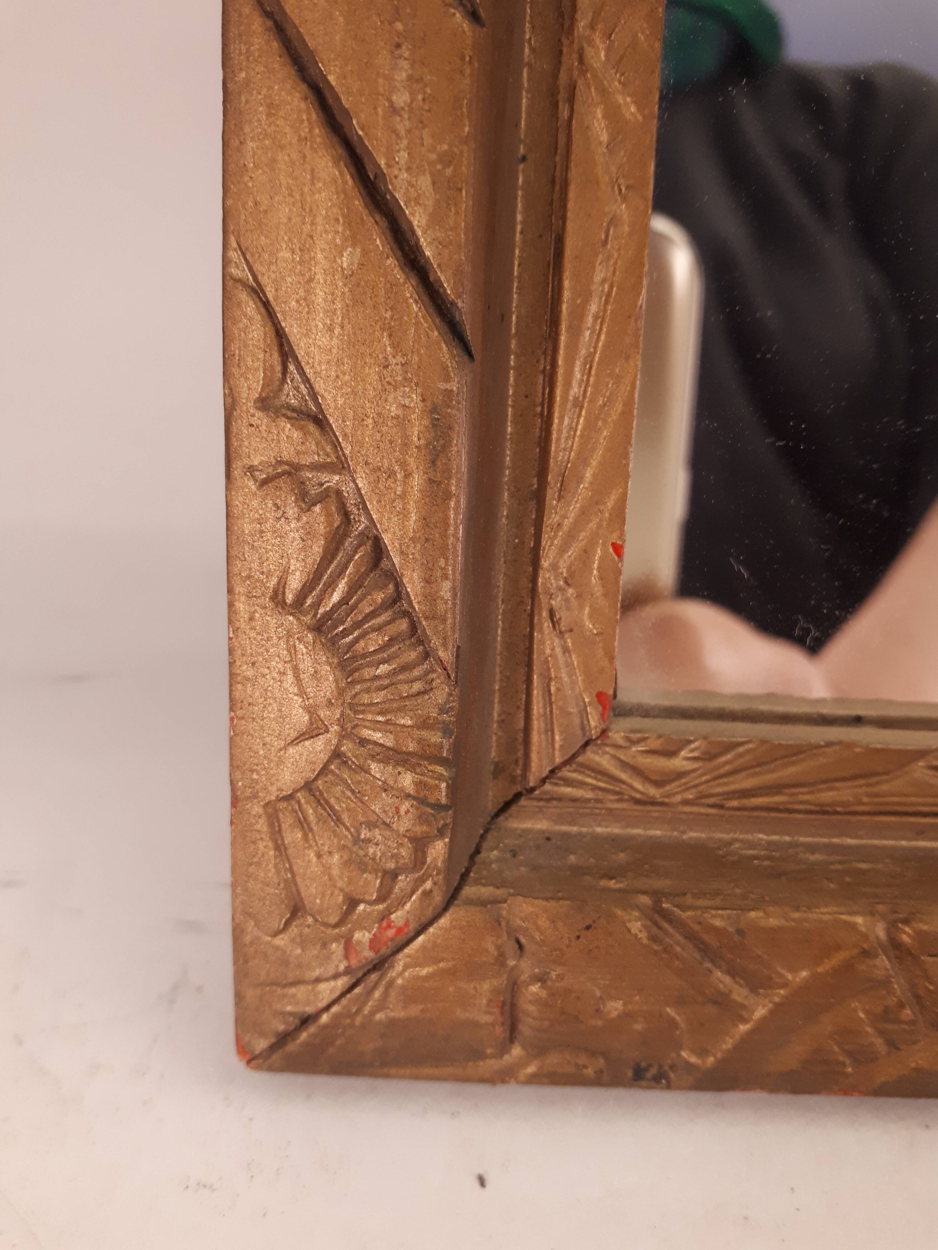 Rectangular mirror frame golden wood art deco flowers 1930