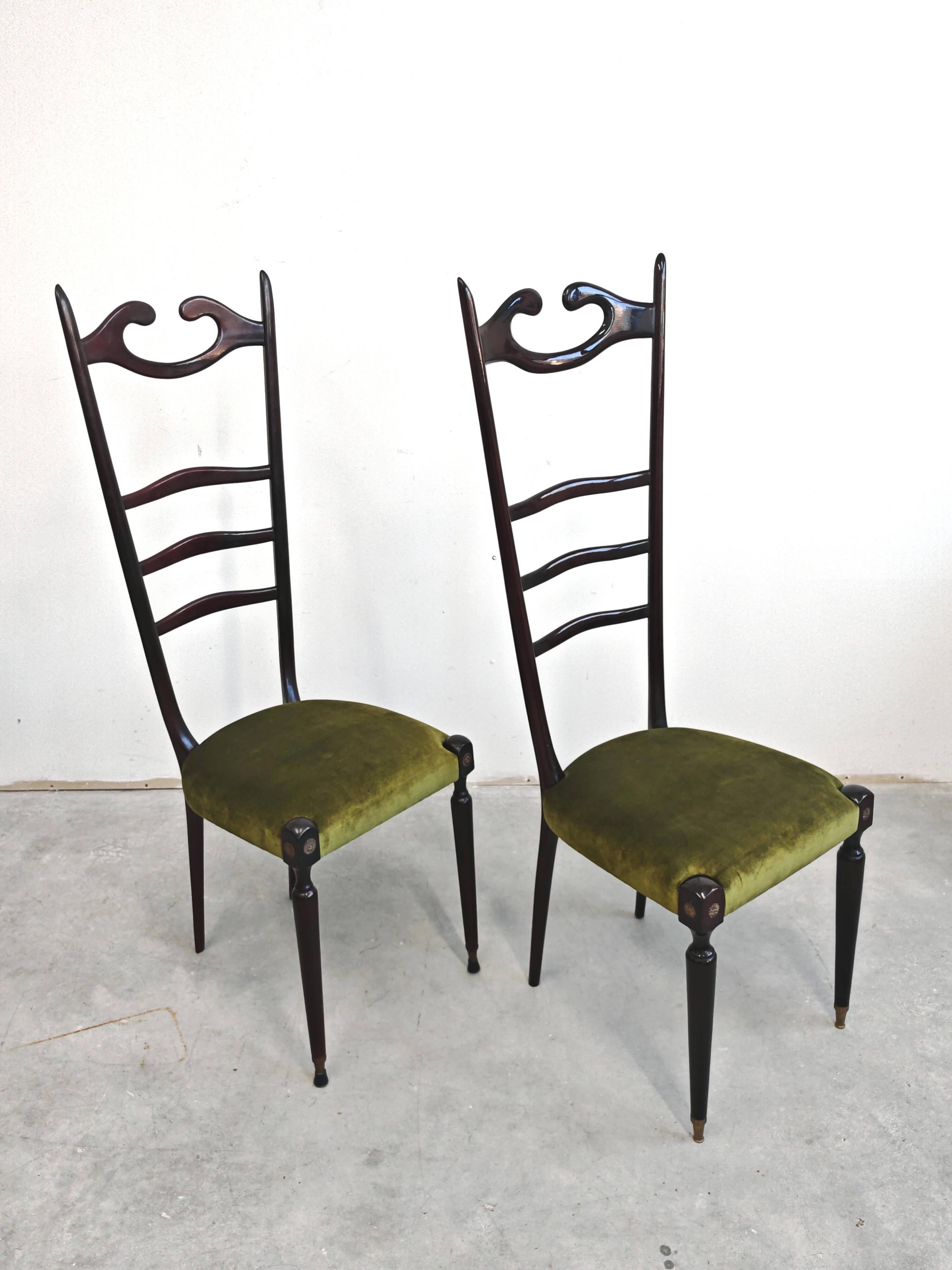 Chiavari chairs with high backs Mid Century Modern Paolo Buffa 1950s
