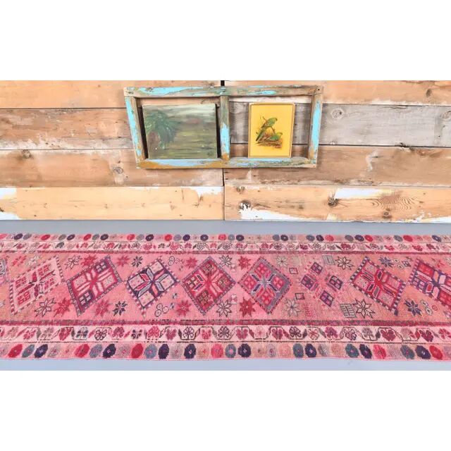 Pink Turkish Hand-Knotted Runner 86x317