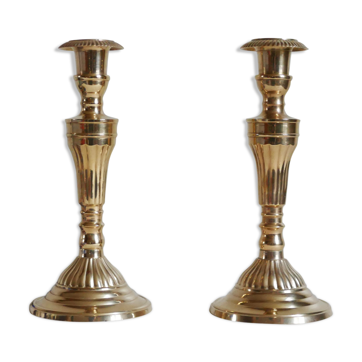 Pair of vintage brass chandeliers art deco style to pose on a console