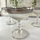 Etched silver rim cocktail coupe glasses set mid century barware