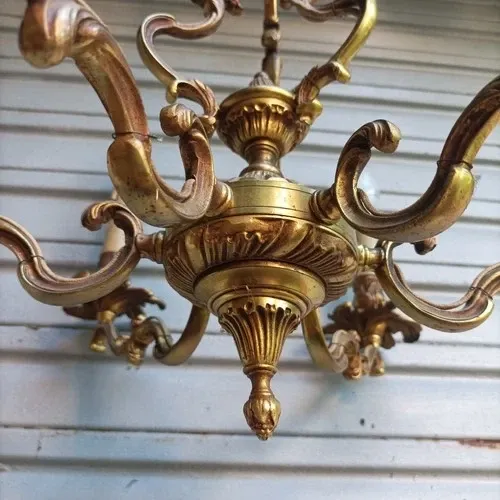 Antique cage chandelier in bronze, 6 lights, Louis XV style, in working condition, 4.8 kg.