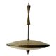 Large UFO design ceiling light in brass and printed glass, 1950s, Italy.