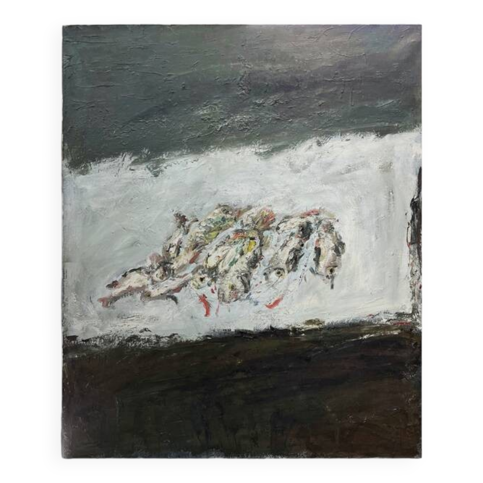 Large painting, oil on canvas, sardines, signed maly 1974, oil on canvas, 162x130cm, without frame