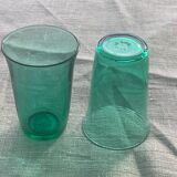 7 water glasses in green glass advertising vintage Lesieur oil