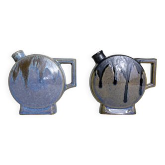 Pair of Small Art Deco Glazed Stoneware Pouring Vases