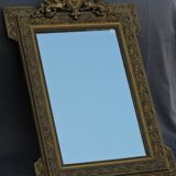 Glass or golden mirror of old fireplace 67x100cm pediment with chimeras