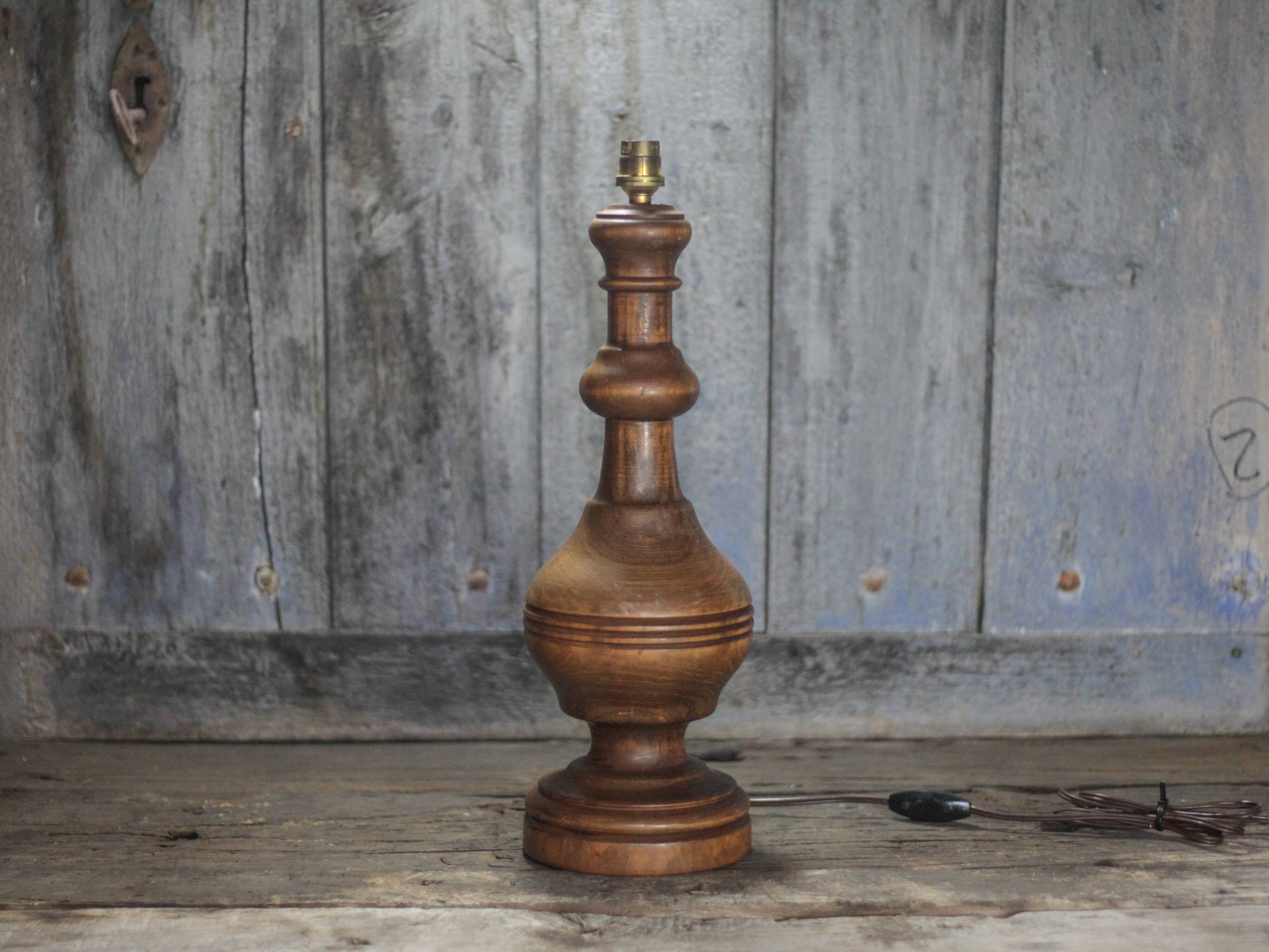 Large wooden lamp, vintage wooden lamp base, table lamp, living room lamp.