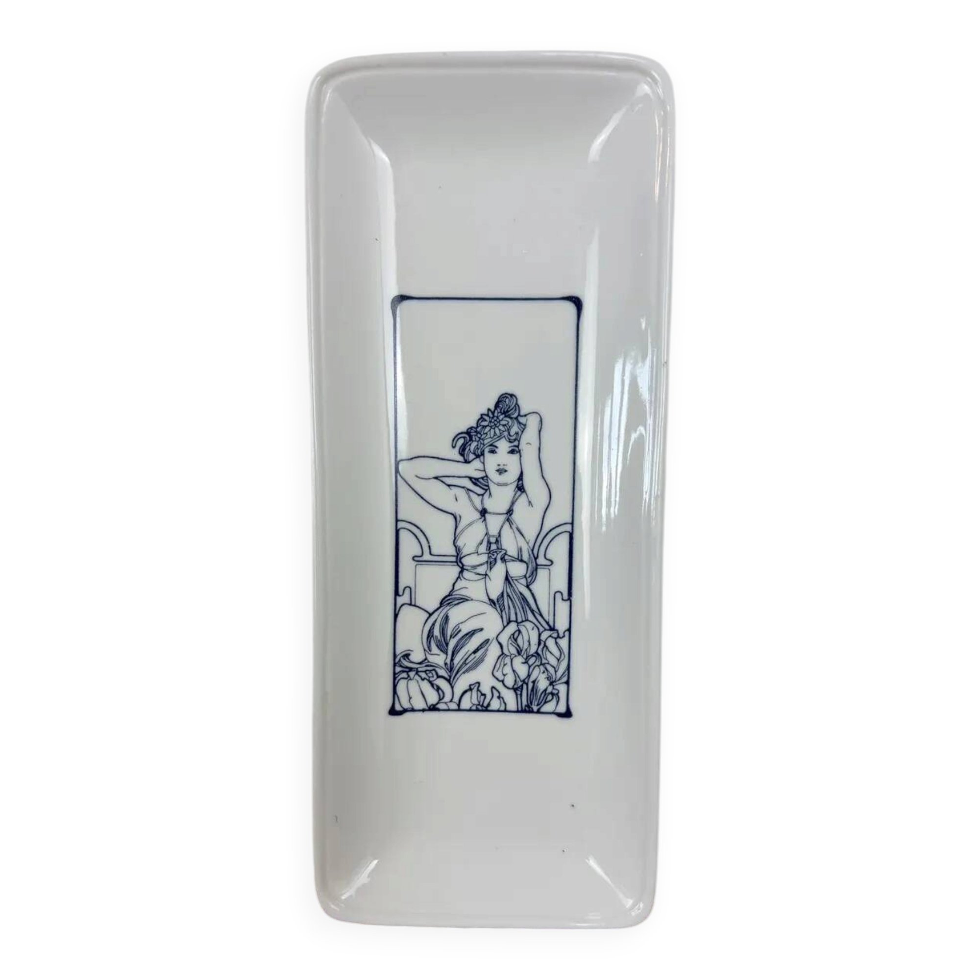 Vintage Mid-Century Ring Dish, Porcelain Tray featuring Alphonse Mucha’s "Amethyst"