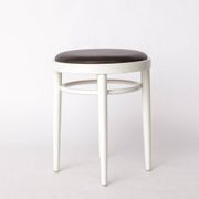 Tabouret Thonet vintage – Bois laqué blanc et cuir marron – Années 1990-2000