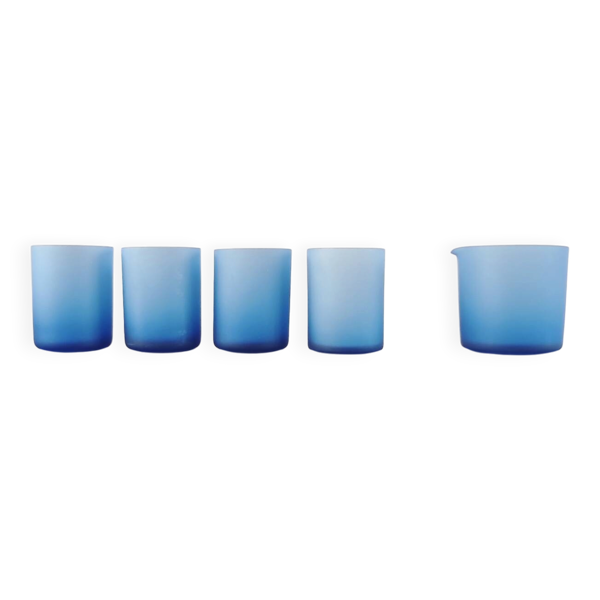 Ensemble service vintage bleu givré mat – 4 verres et 1 pichet