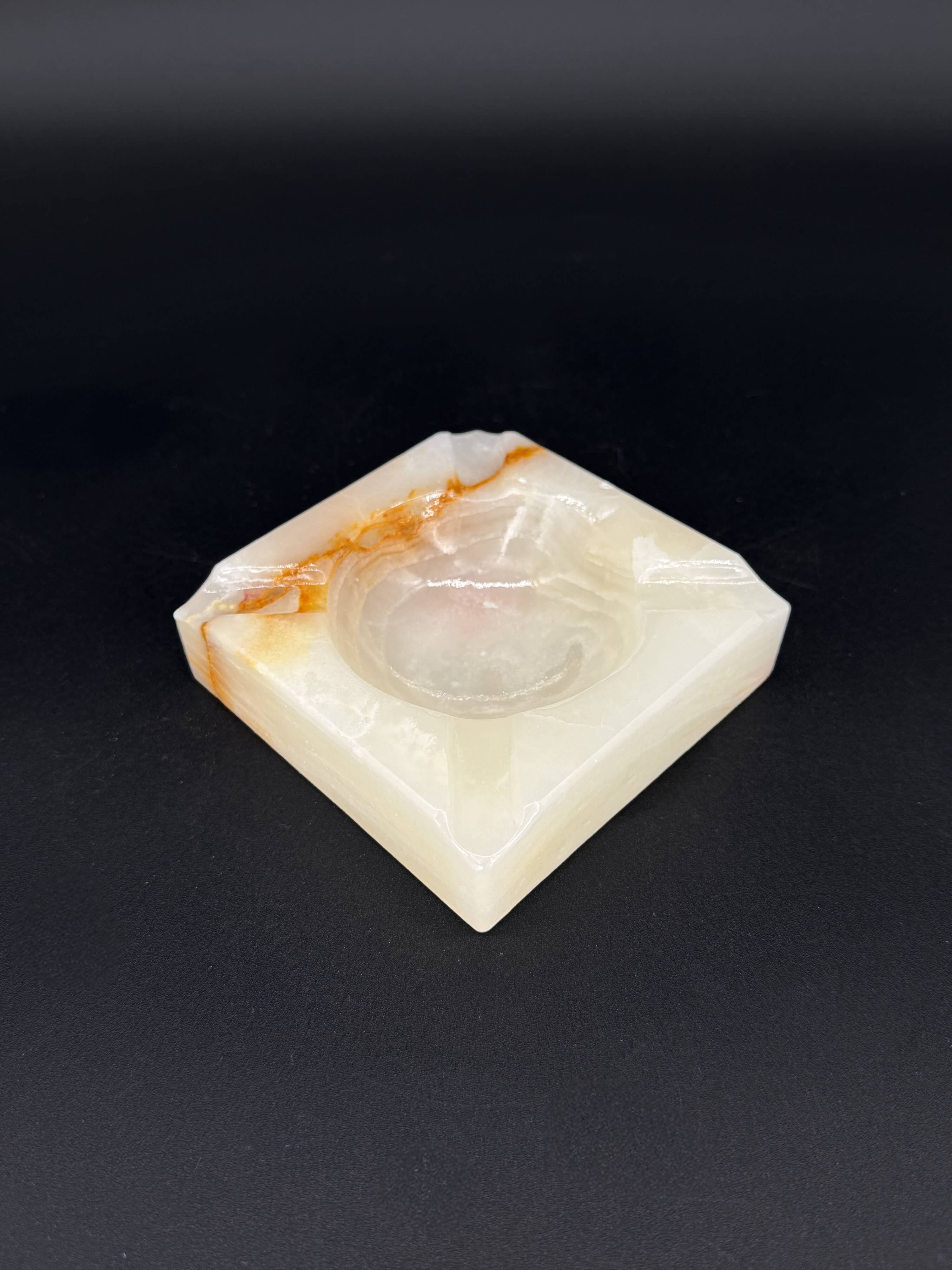 Cendrier vintage en onyx massif – Pierre naturelle sculptée, années 60/70