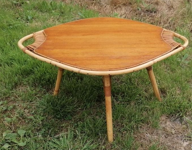 table basse bois rotin