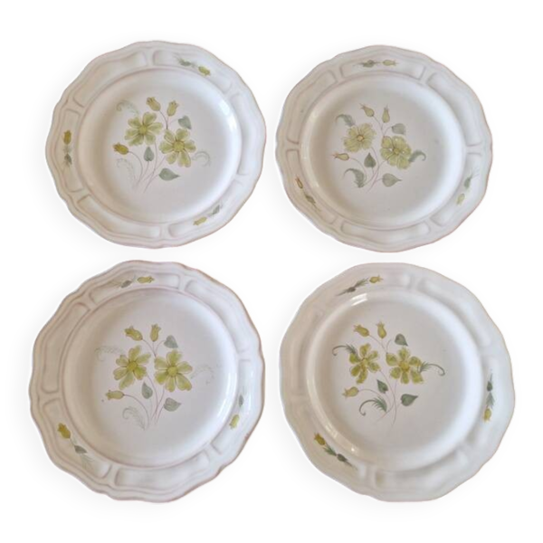 Série de 4 assiettes à dessert en terre cuite émaillée Henriot Quimper