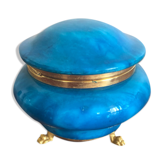 Blue alabaster box on lion's feet made in Italy