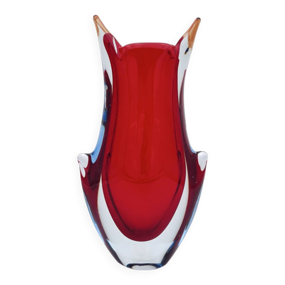 Vase Flavio Poli Seguso Sommerso rouge et bleu