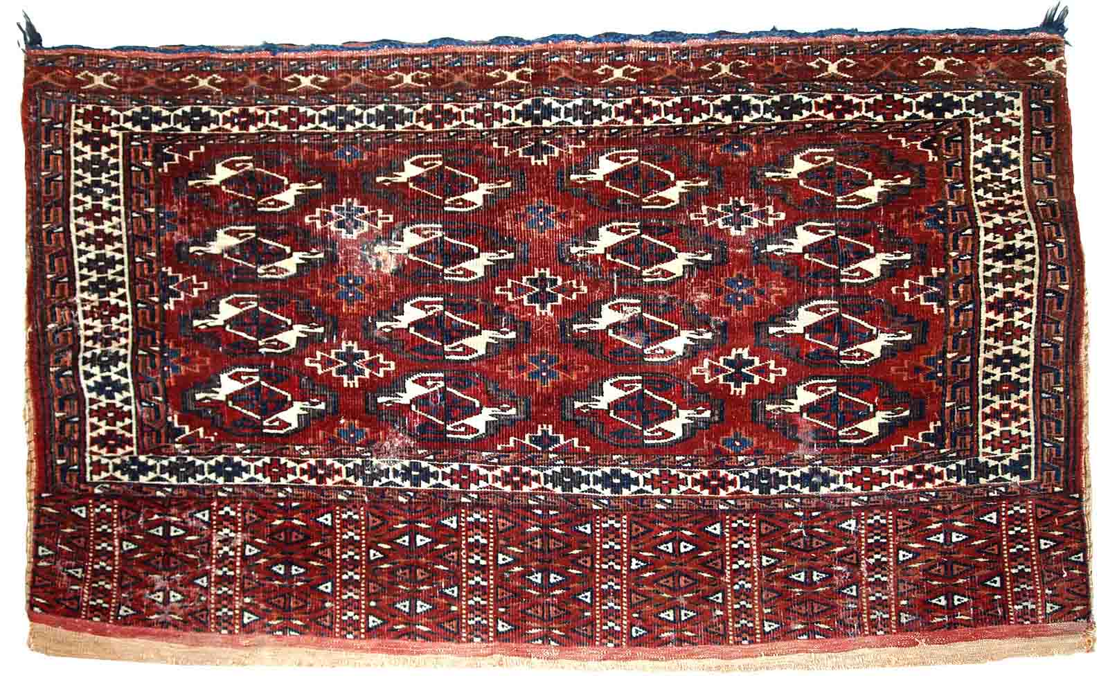 Ancient turkmen yomud handmade carpet 70cm x 118cm 1900s, 1c725