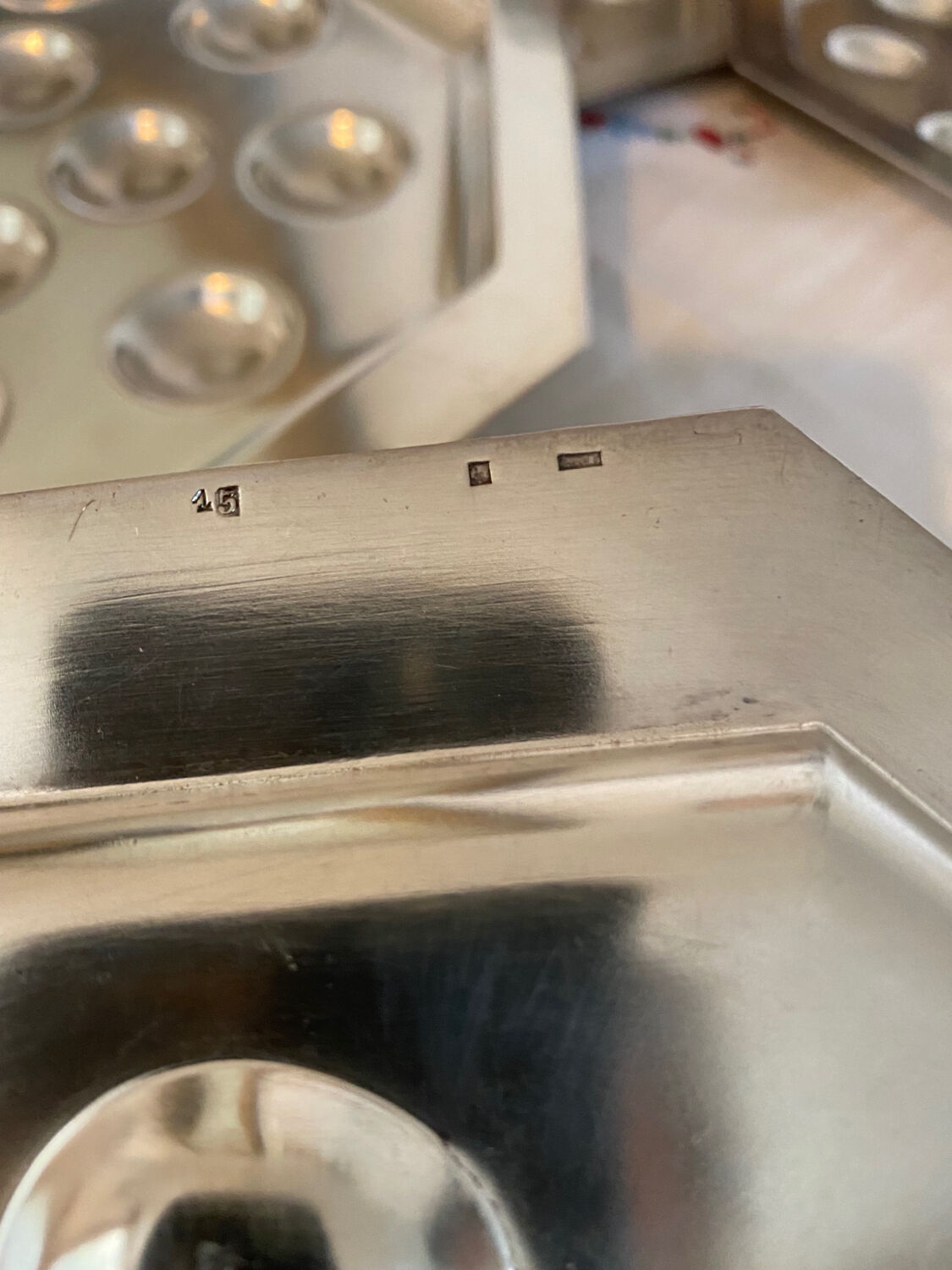 Vintage silver plated snail dishes, engraved silver serving trays.