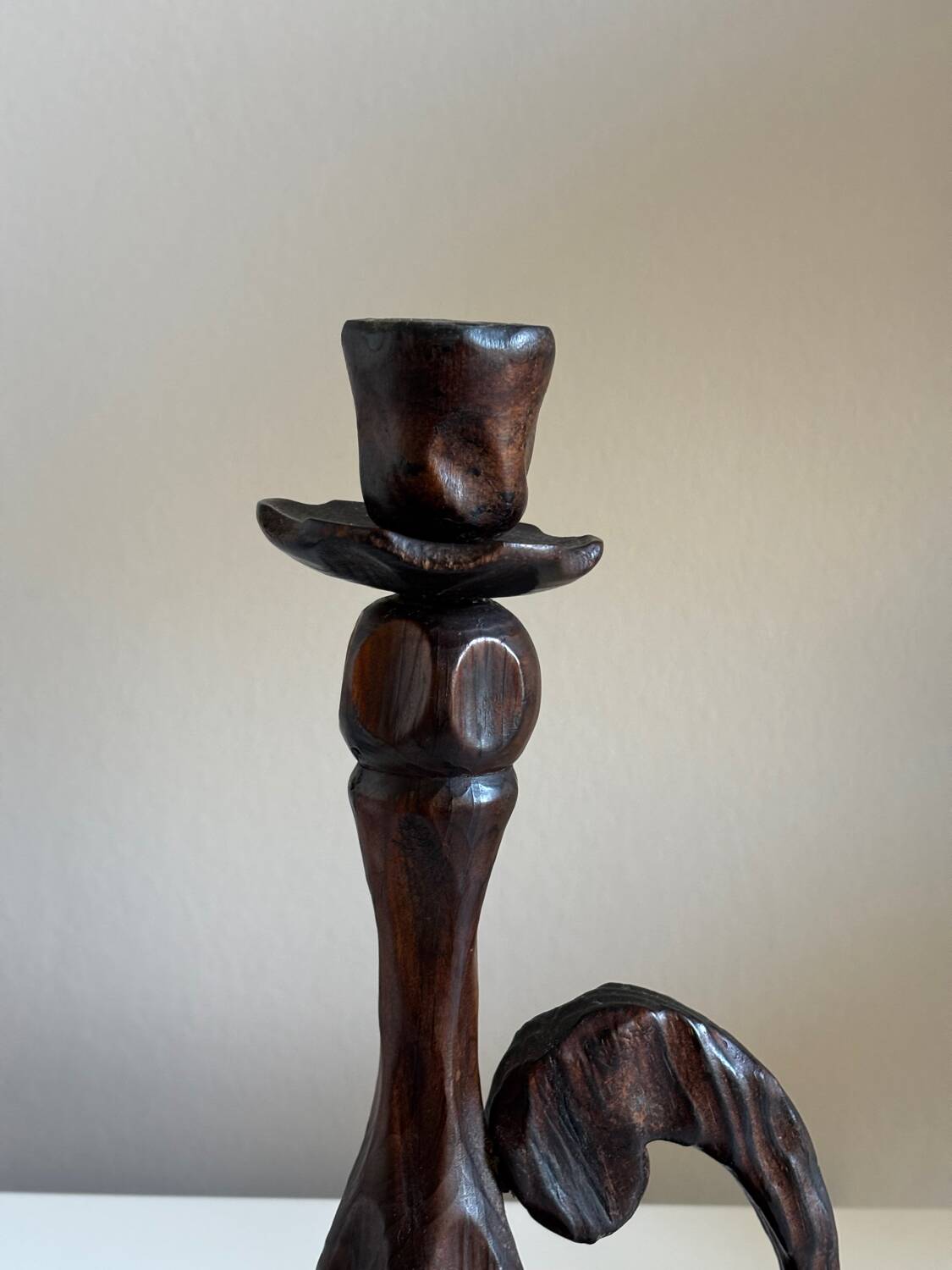 Brutalist wooden candlestick