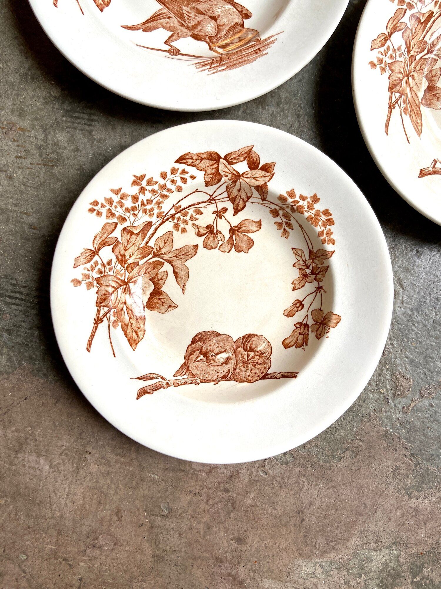 3 Longwy hollow plates in white and brown iron earth