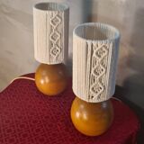 2 solid wood ball bedside lamps with white woven lampshade 28x11