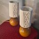 2 lampes de chevet boule bois massif et abat jour tressé blanc 28x11