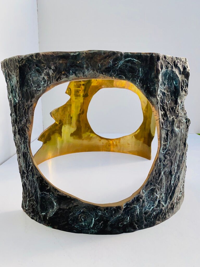 Table basse en bronze massif & verre par Willy Ceysens, 1970s