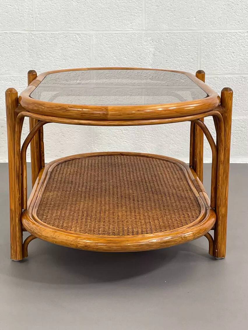 Vintage roasttan coffee table and glass top