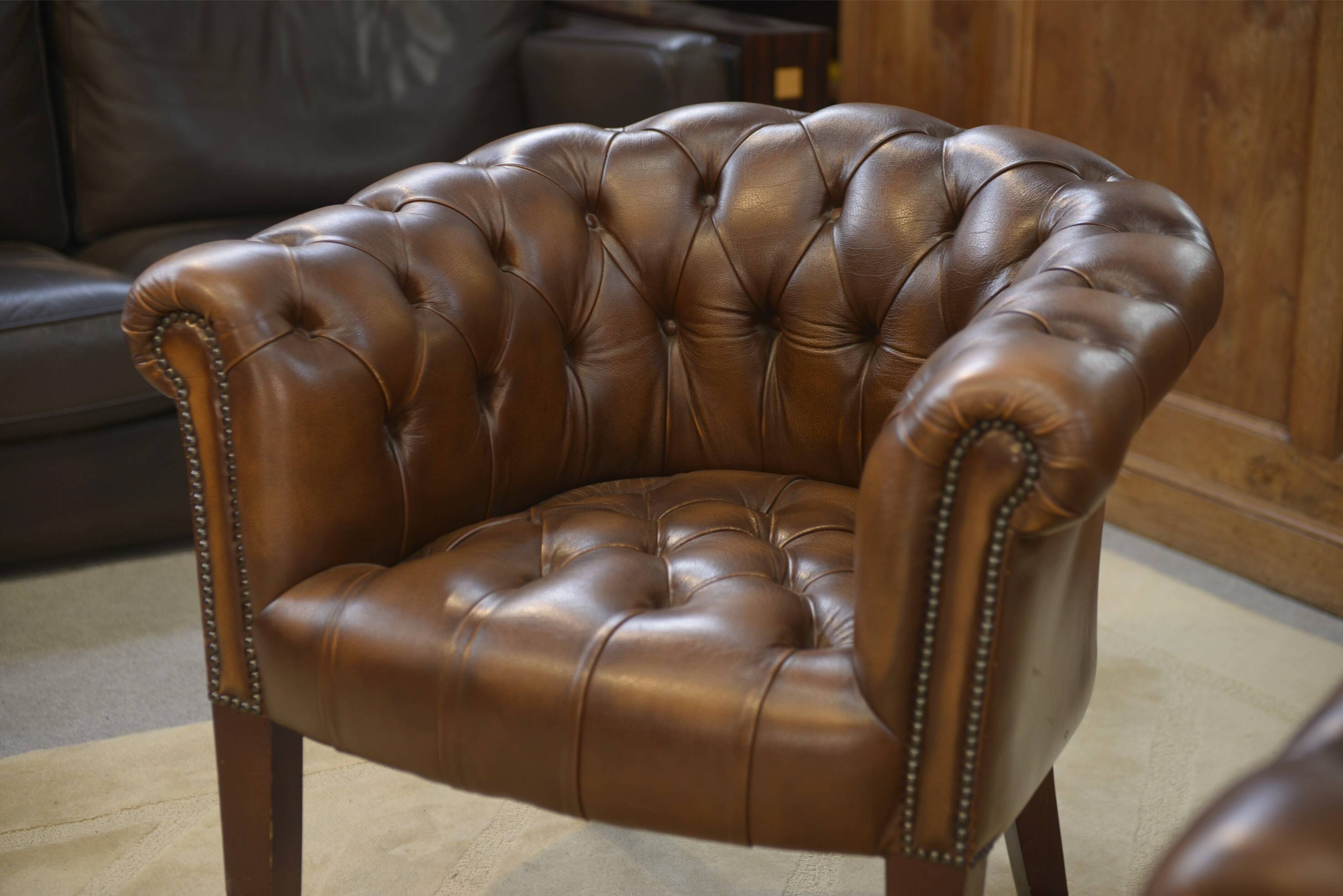 Pair of upholstered leather Club armchairs