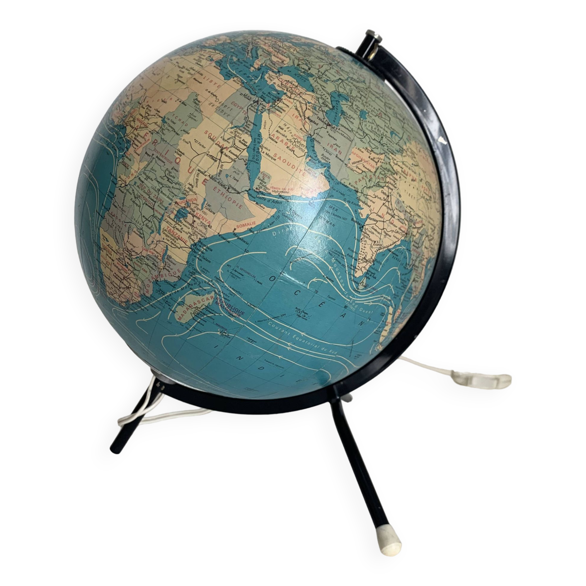 Globe vintage 1978 terrestre mappemonde Taride tripode - 28 cm