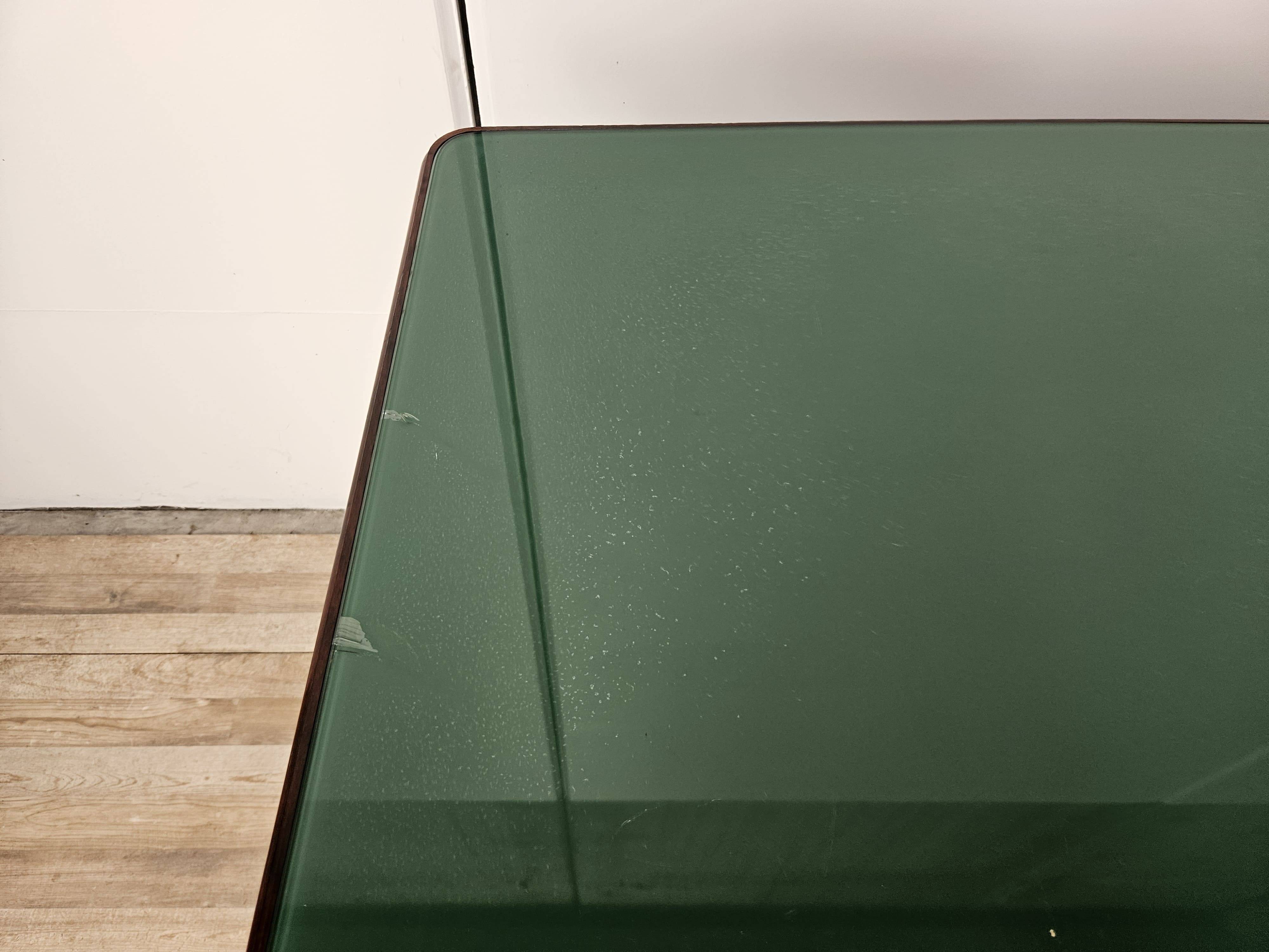 Executive Art Decò desk in exotic wood, glass, and brass