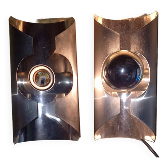 Wall lights (x2), vintage design in brushed aluminum