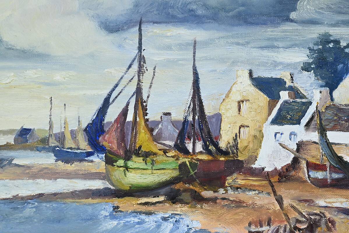Marine painting “Littoral Breton” signed Marijane le Goaster – 1985