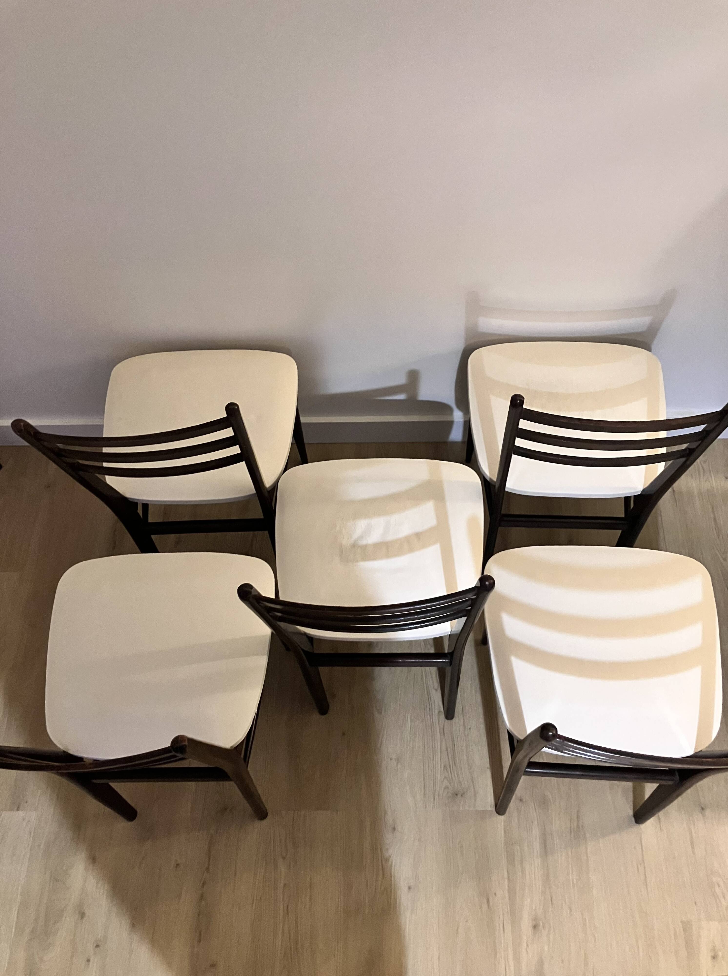 Lot de 5 chaises bois et Skaï blanc