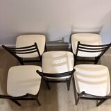 Lot de 5 chaises bois et Skaï blanc