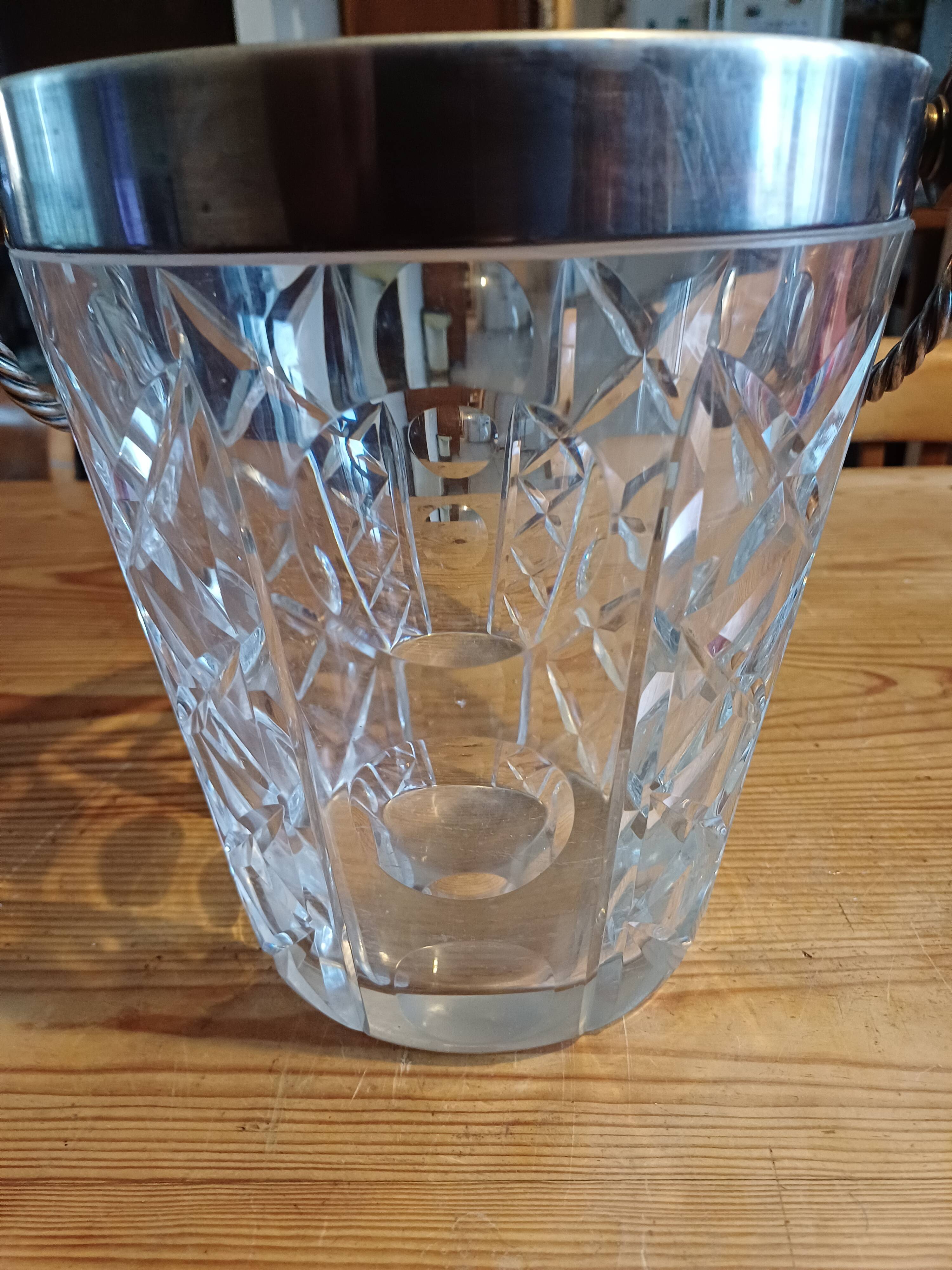 Crystal and Silver Metal Ice Bucket