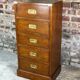Chiffonnier / storage cabinet 5 drawers in rubber tree tint walnut and brass