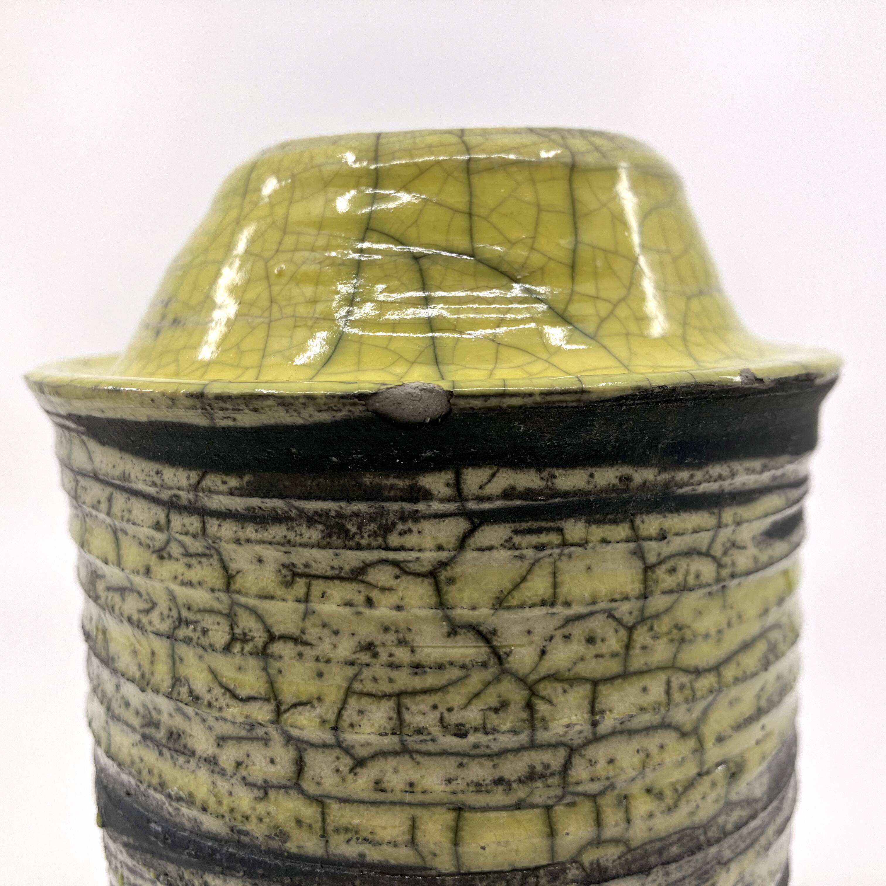 Handmade cracked ceramic vase • 1980s • signed