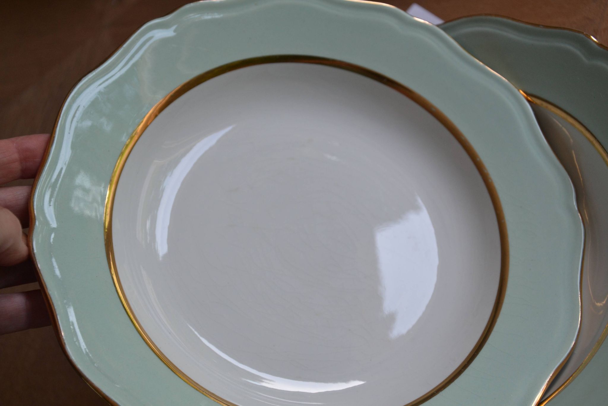 12 assiettes creuses vertes "l'amandinoise"