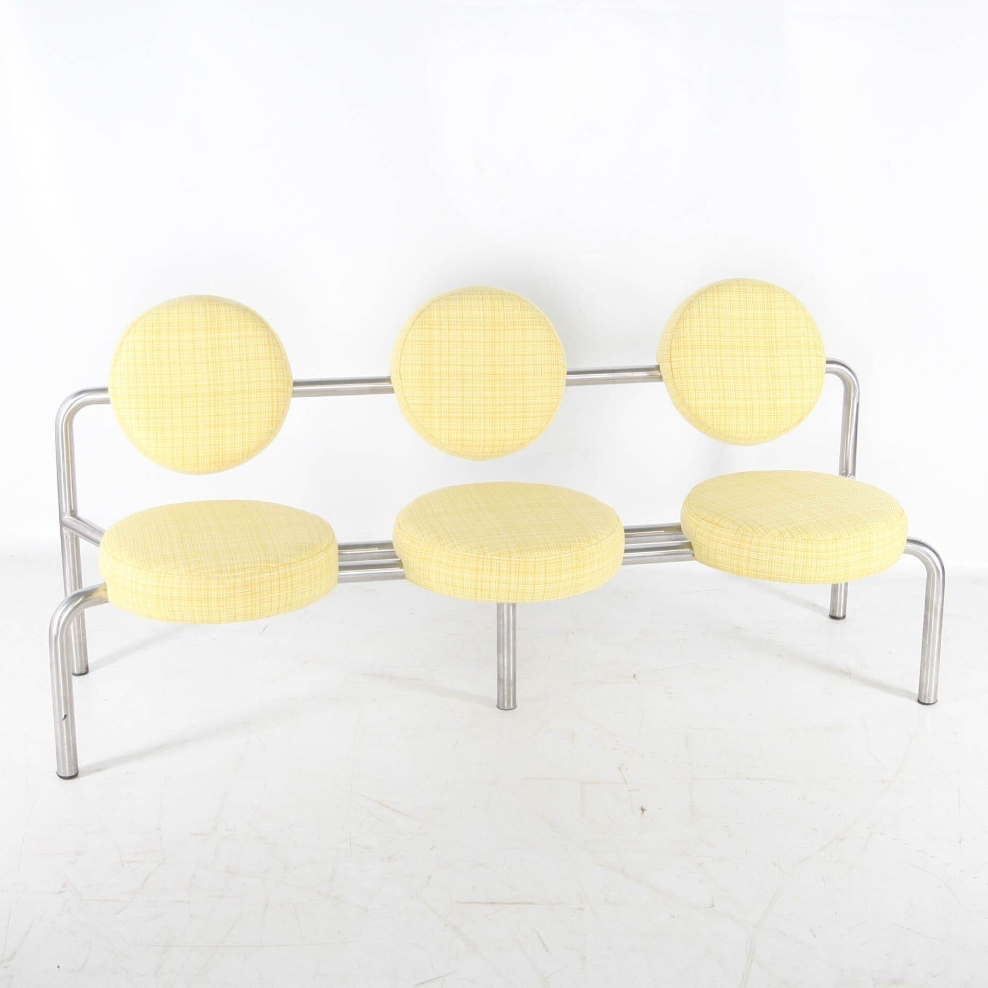 Chrome and fabric bench
