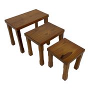 Vintage Set of 3 pinewood side or nesting tables 1970s nest of tables