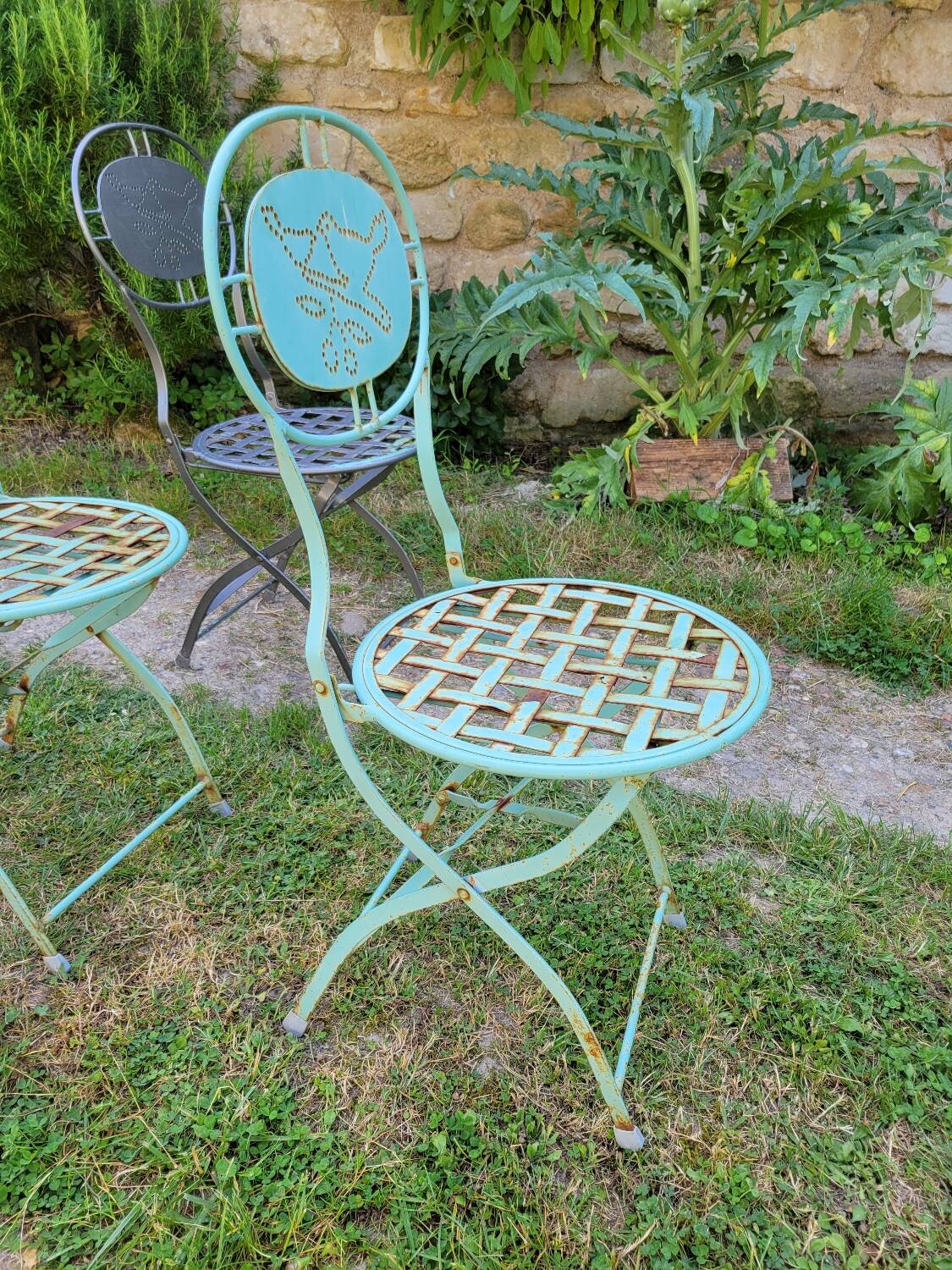 Wrought iron folding garden chairs