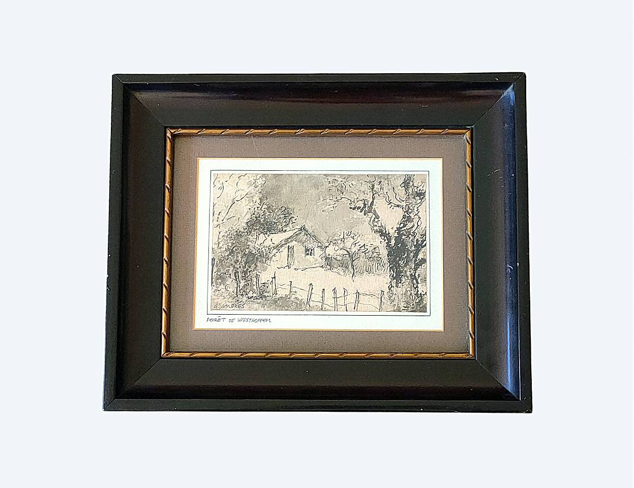 Painting by Gérard ANDRÈS (1930) Watercolored Indian ink Westhoffen Forest
