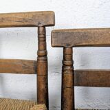 Pair of turned wooden farm chairs with straw - 19th century