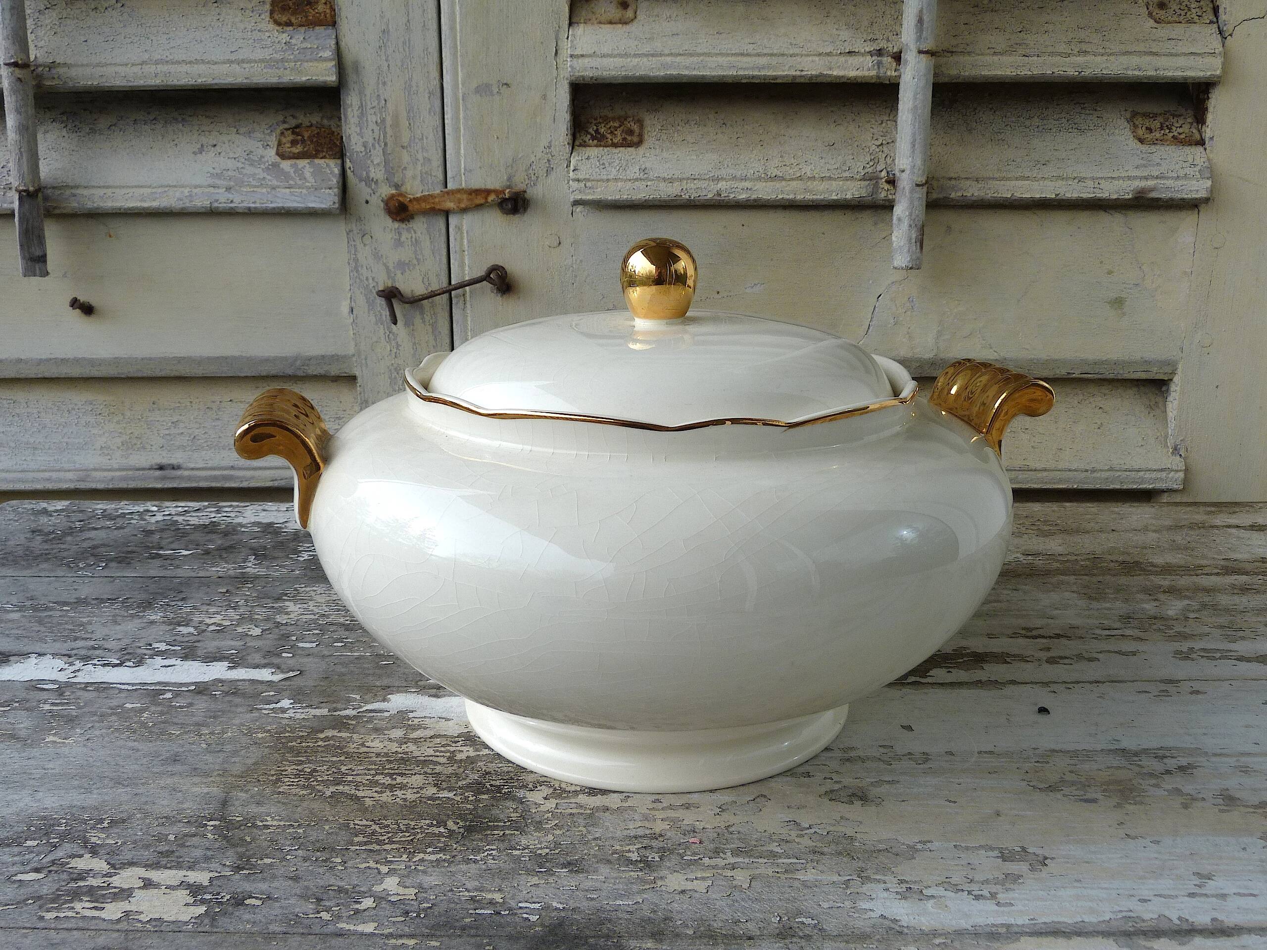 Soup tureen - vegetable bowl Villeroy & Boch Mettlach ivory and gold