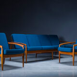 Model 121 Paper Knife Easy Chairs and Sofa by Kai Kristiansen for Magnus Olesen, 1960s, Set of 3