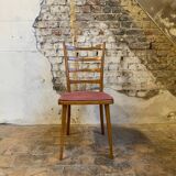 Set of 4 vintage Scandinavian style chairs with old pink velvet seat