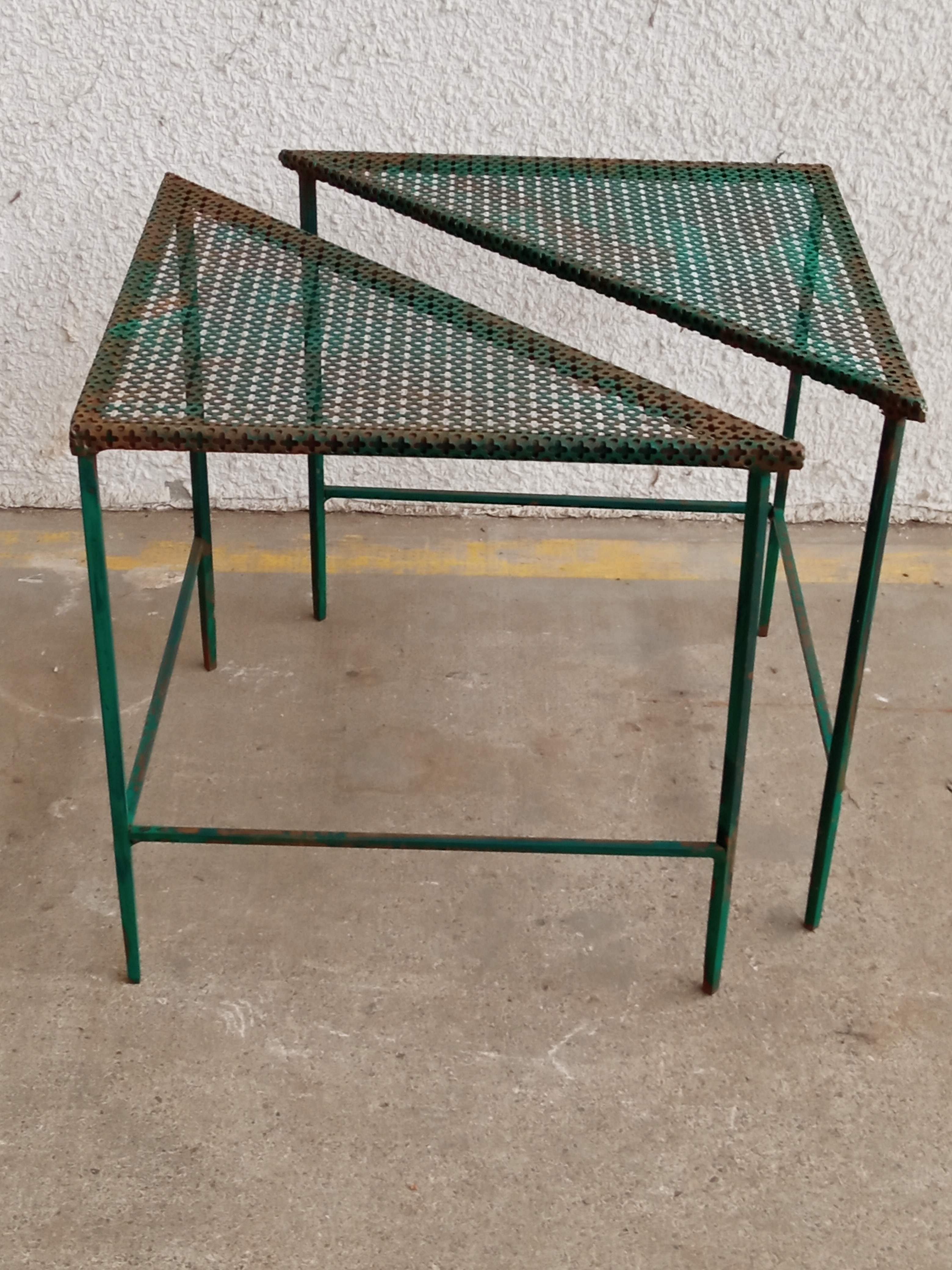 Triangular coffee table in perforated metal Mathieu Mategot