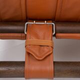 Brutalist Lounge Chair and Ottoman in Cognac Leather , 1970s